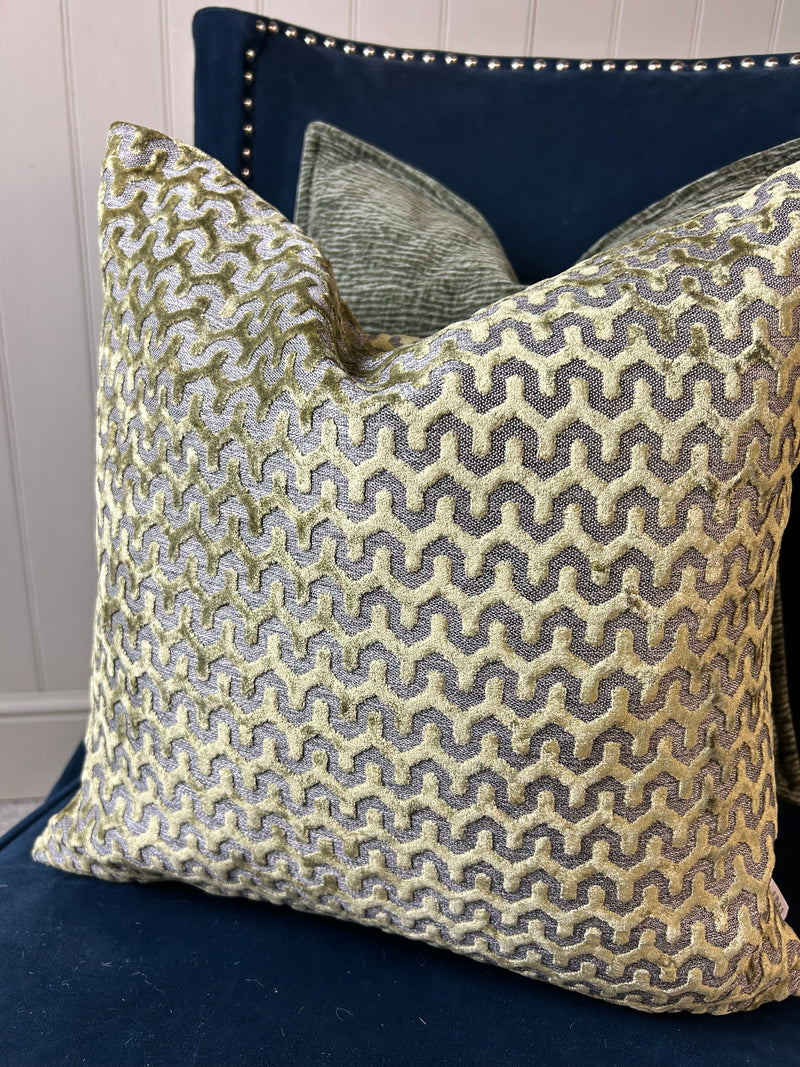 Oslo luxury Olive Green textured print luxury cushion 43cm