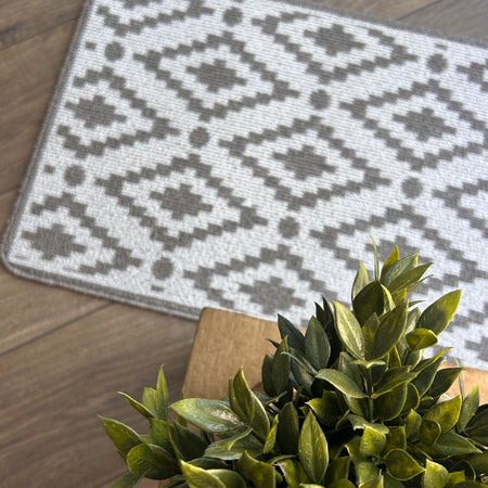 Taupe stone geo washable door mat rug 50x75cm