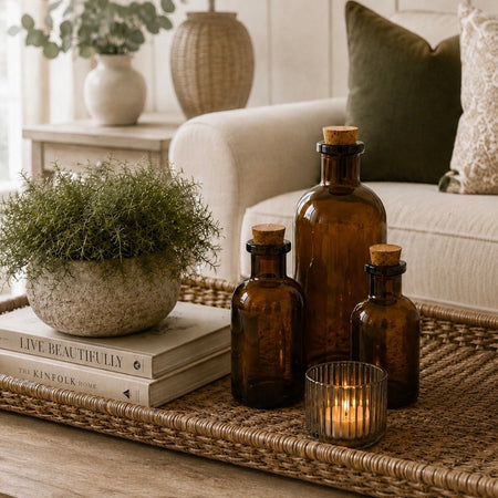 Amber Glass Bottle With Cork, 3 Sizes