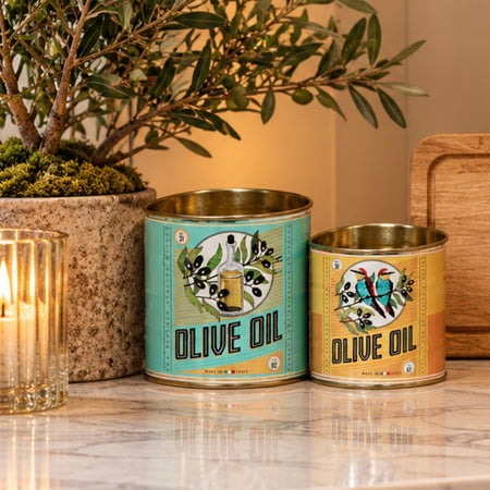 Small pair of olive oil storage tins set of 2