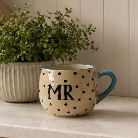 Polka Dot ‘Mr’ Mug large blue green