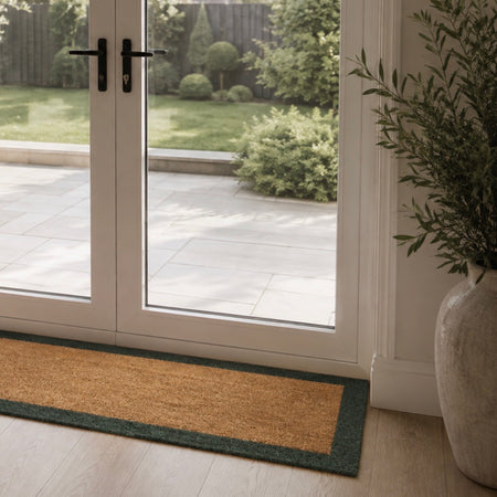 Green boarder coir long runner door mat rug 55x125cm