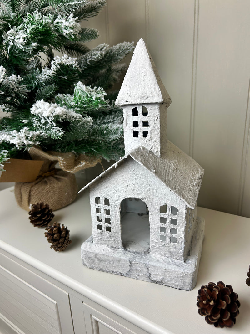 Large frosted rustic church candle holder 27cm