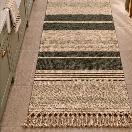 Green stripe rustic weave handmade rug mat 50x80