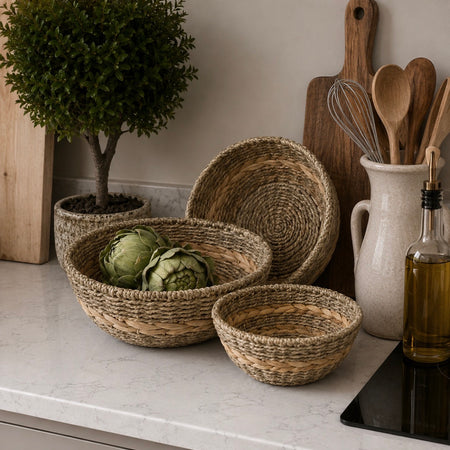 Bayford two tone woven wicker grass bowl 3 sizes