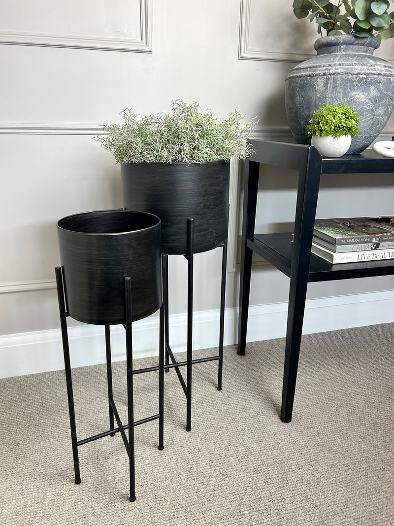 Pewter blackened bronze floor standing planter on black stand frame 2 sizes