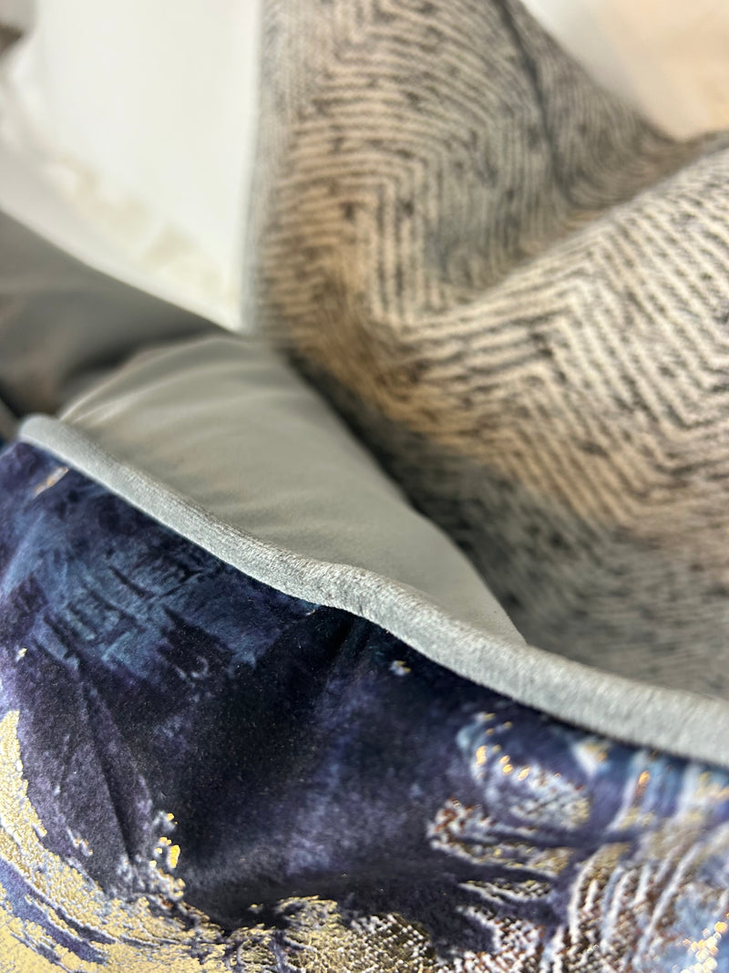 Idyllic abstract navy blue and gold grey luxury cushion