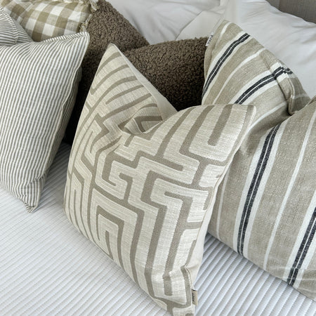 Natural linen geo modern print cushion 45cm