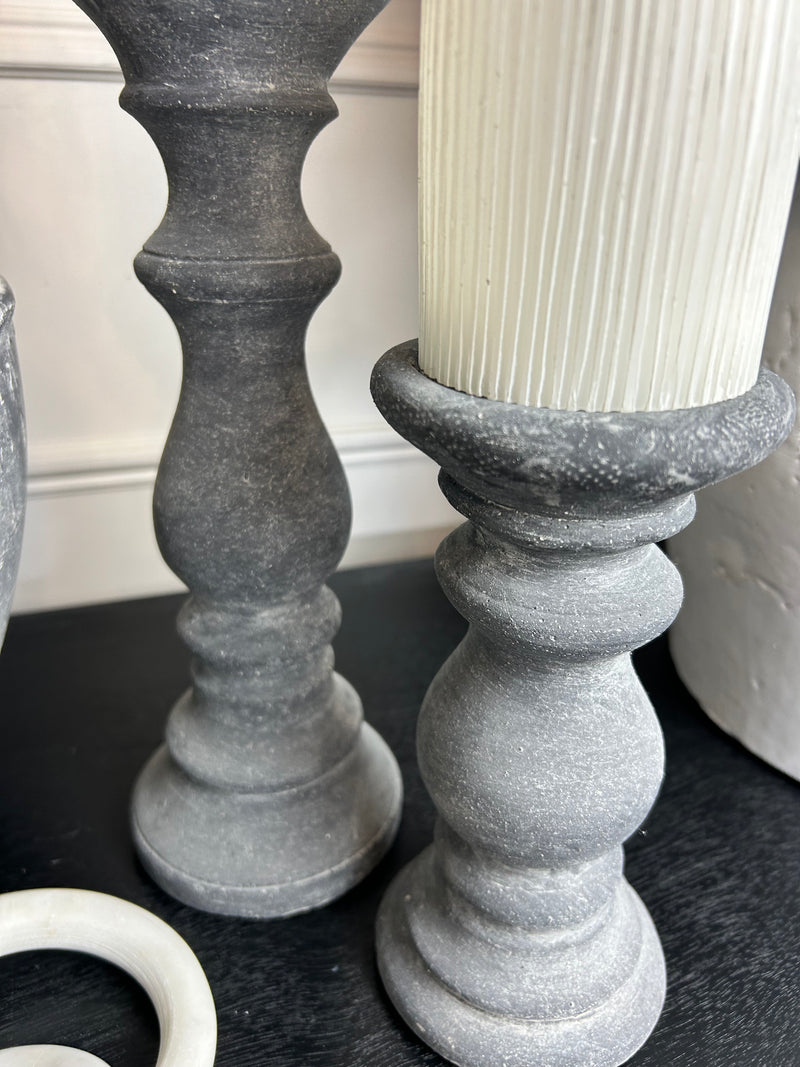 Stone look washed black candle stick 2 sizes