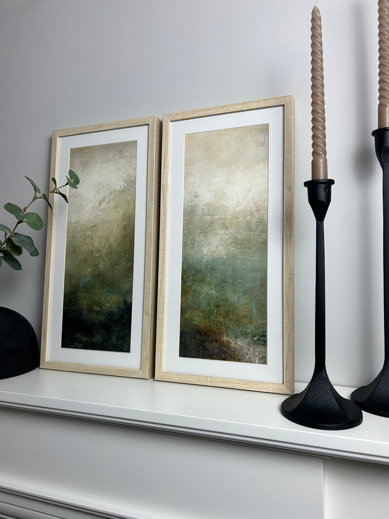 Pair of ash framed prints Mossy Forest by Suzanne Nicoll 48x24 each set 2 premium