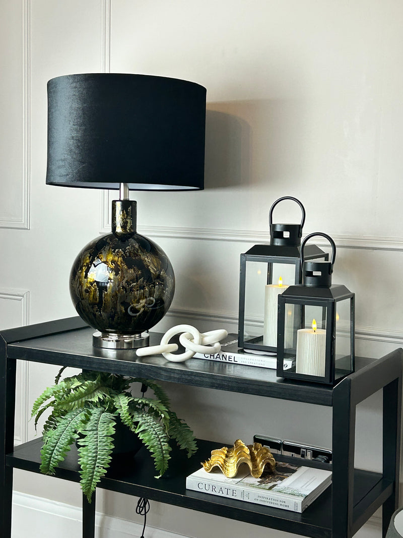 Bronze black gold silver glass abstract lamp with black shade