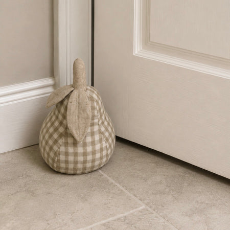 Chunky pear gingham check cotton door stop