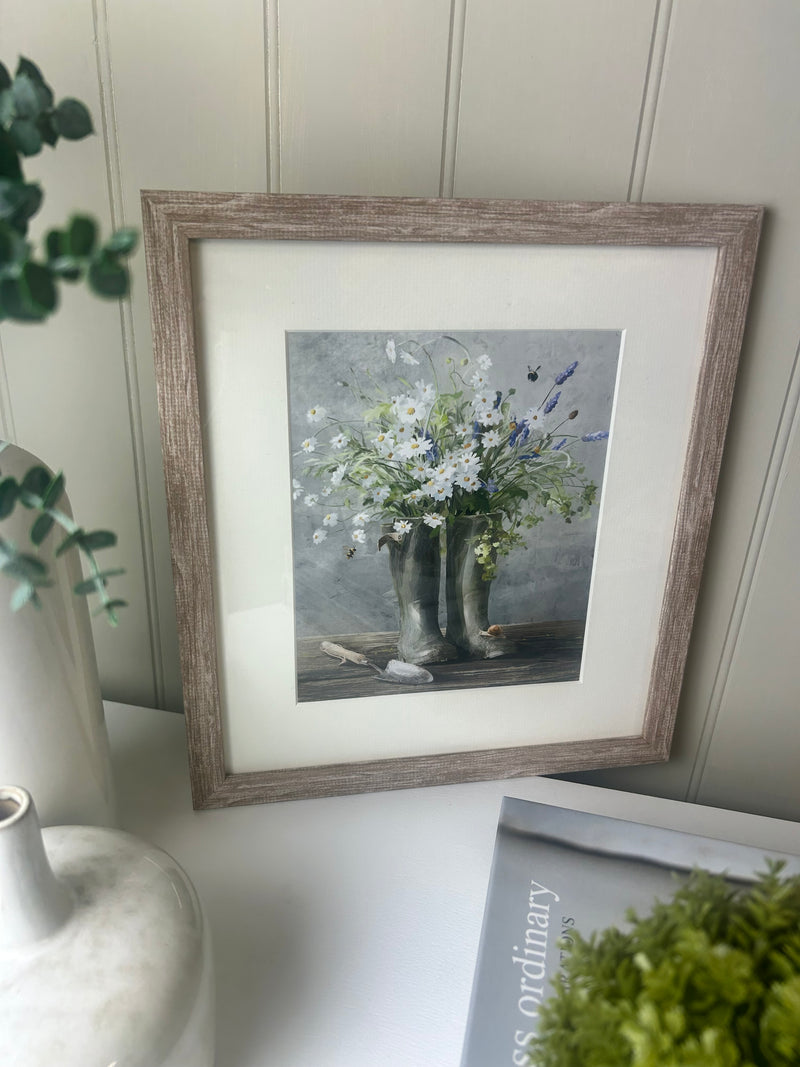 Pretty garden flower framed glazed mounted wall art picture 2 styles