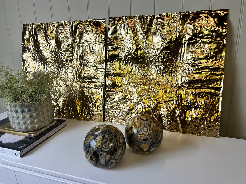 Gold textured panel wall art set of two
