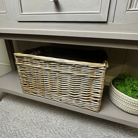 Lined rectangular dark weave basket