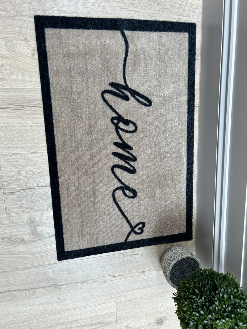 Home machine washable door mat rug cream black 50x75