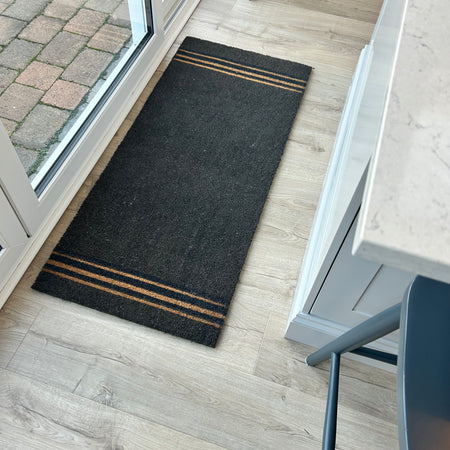 Extra large charcoal triple stripe coir doormat mat rug 125x55cm