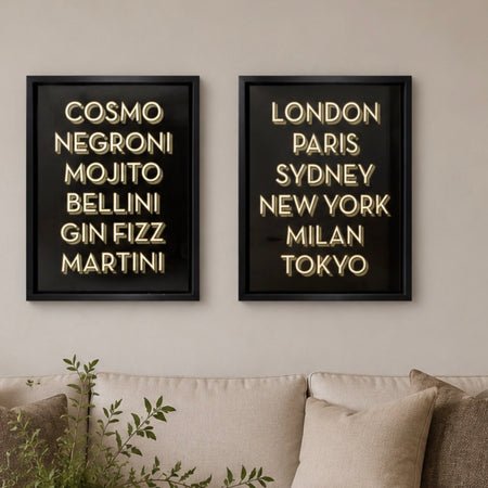 Cocktail and city prints black frame 2 styles