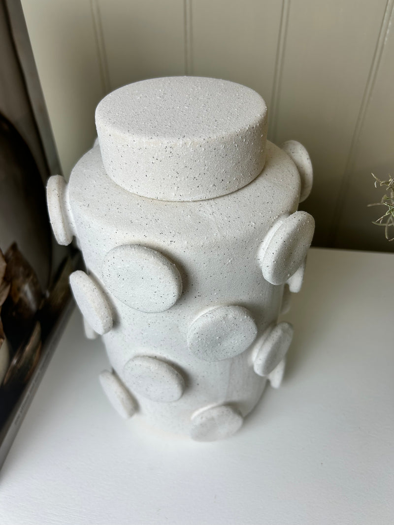White round circle modern ginger lidded jar