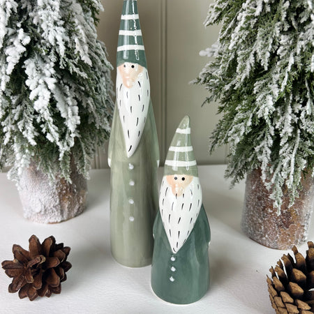 Green and white ceramic tall gonk, 2 Sizes