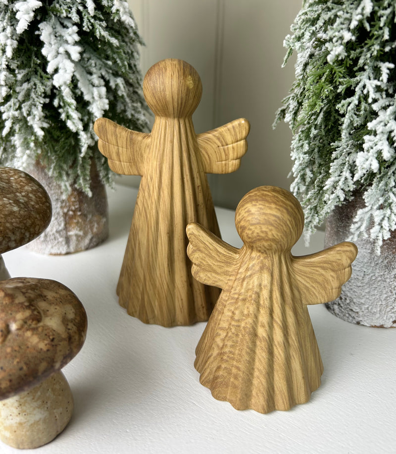 Wood Effect Ceramic Standing Angel, 2 Sizes