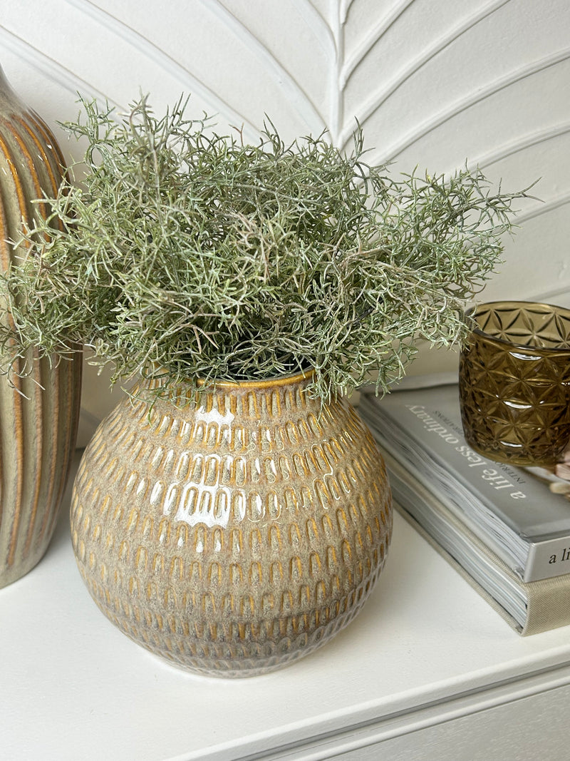 Textured dot dash squat vase brown beige