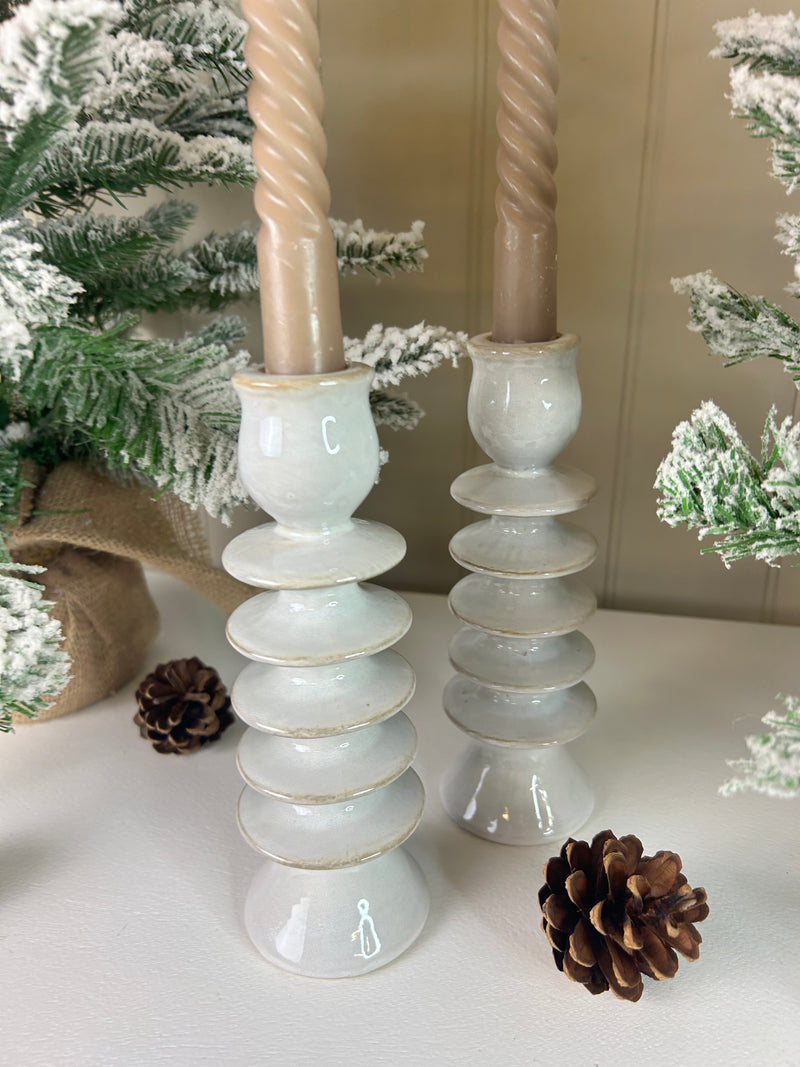 Glazed Ceramic Candle Holder with Textured Detail, 2 Styles