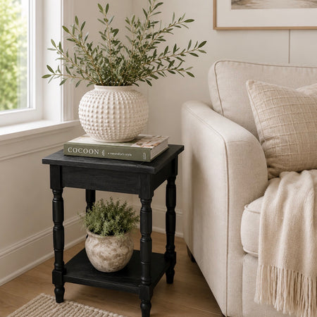 Charcoal black shaped leg square side table