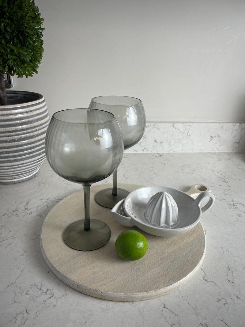 Set of 3 Berkeley smoked glass ribbed Gin Glasses