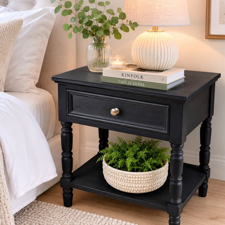 Charcoal Black bedside side table with drawer