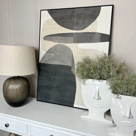 Natural & Black Ovals geo on Canvas With Black Frame