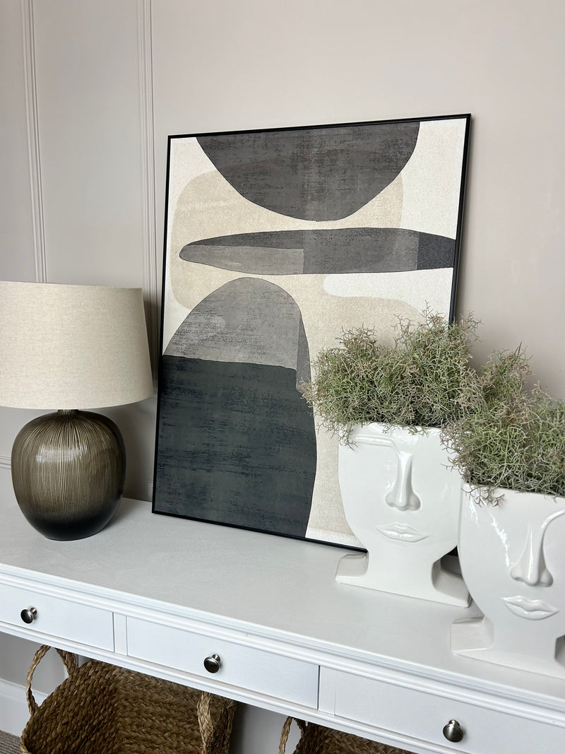 Natural & Black Ovals geo on Canvas With Black Frame