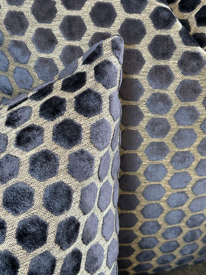 Navy Blue Jorvik Hexagon Velvet luxury Cushion Two Sizes
