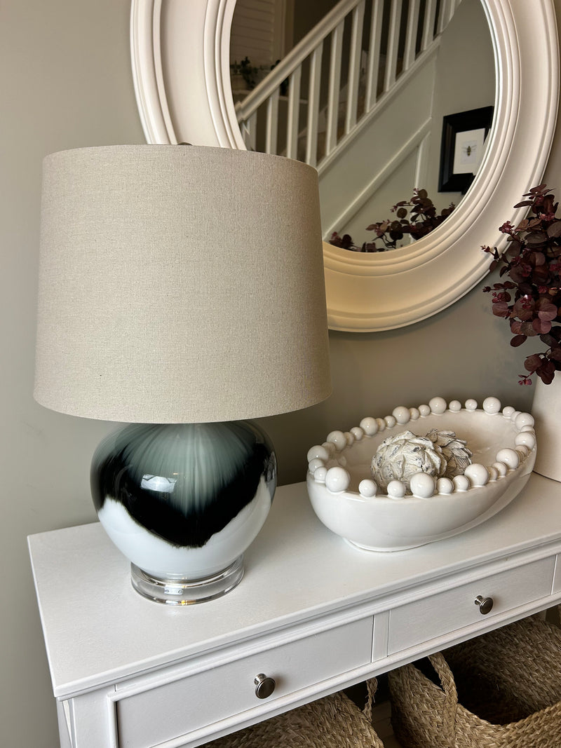 Abstract ombré glass lamp with linen shade