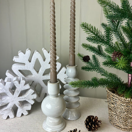 Glazed Ceramic Candle Holder with Textured Detail, 2 Styles