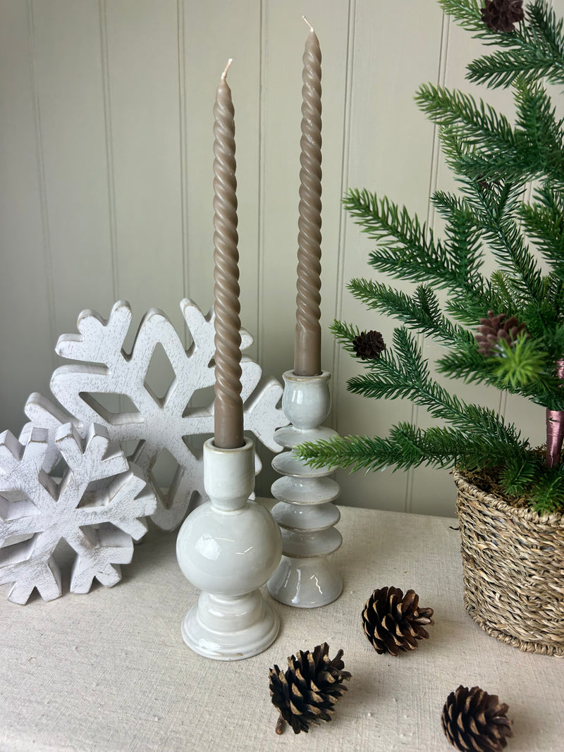 Glazed Ceramic Candle Holder with Textured Detail, 2 Styles