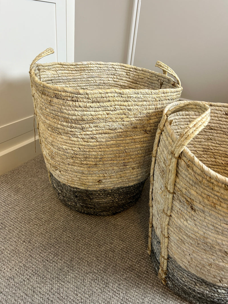 Chunky two tone grey neutral basket laundry tall basket