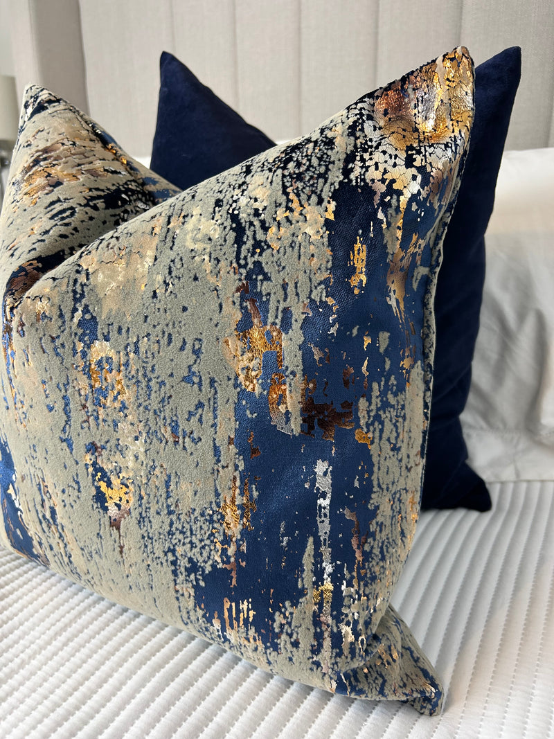 Torcello Navy bronze taupe Gold Feather luxury Cushion 43x43cm