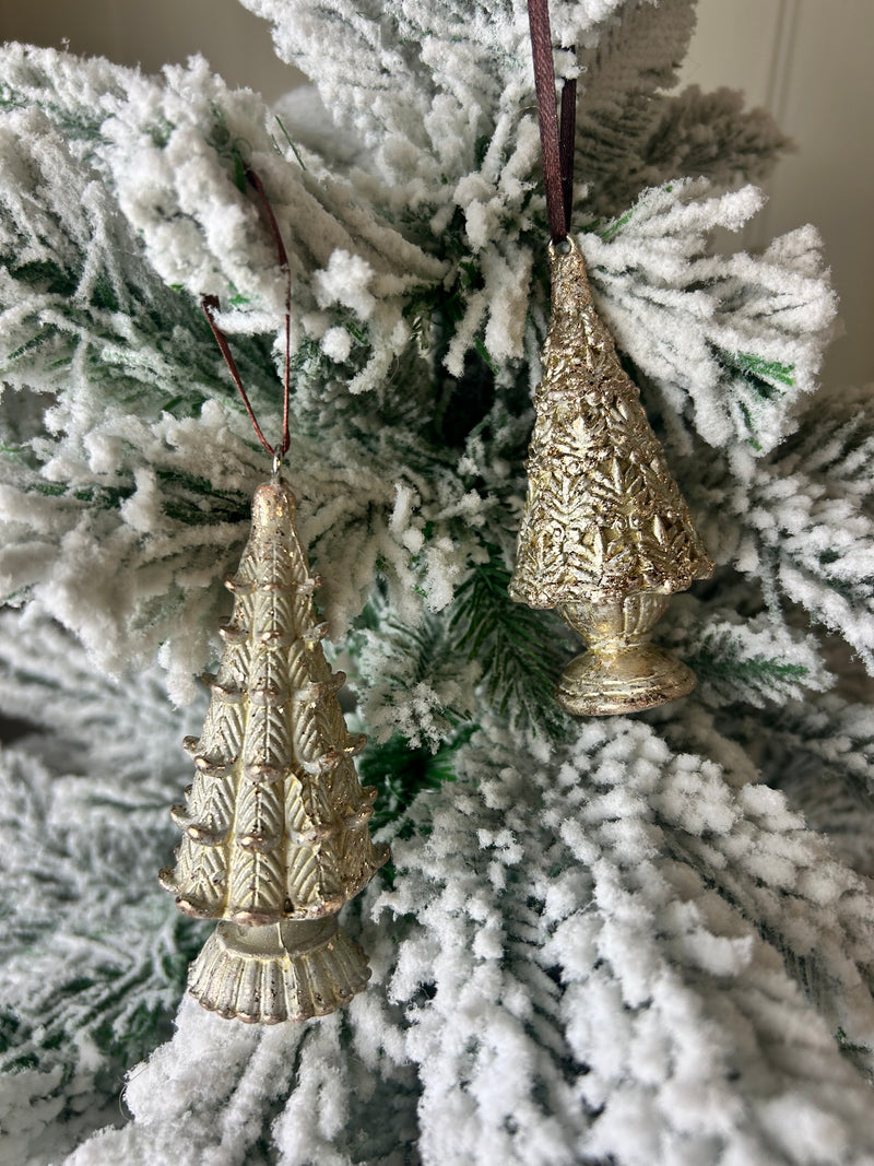 Gold hanging etched Christmas tree 10cm mixed