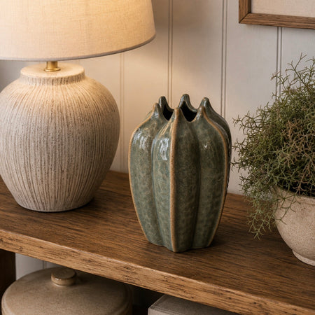 Textured green pod vase 18cm