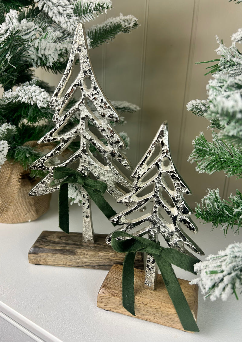 Aluminium Christmas Tree on Wood Base, 2 Sizes