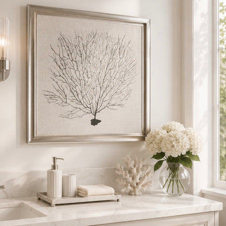 Coral sea fan picture with silver distressed frame by Grace Popp 40x40