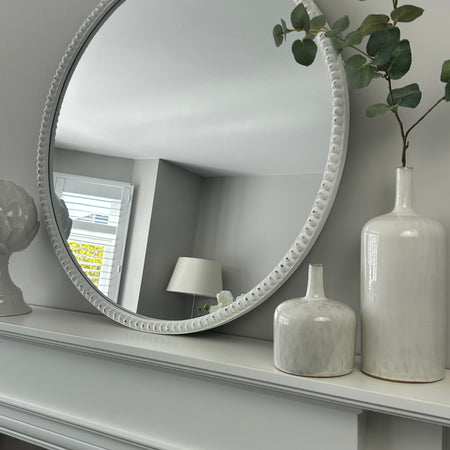 Washed wood round beaded frame mirror 76cm