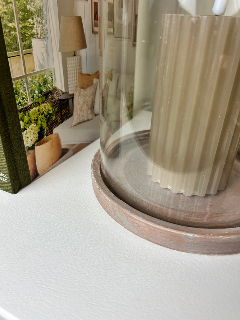 Siena brown large glass hurricane with rustic plate