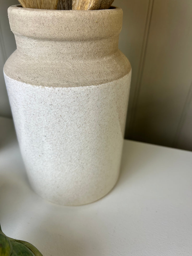 Liberec ceramic two tone pot jar utensils crackle glaze