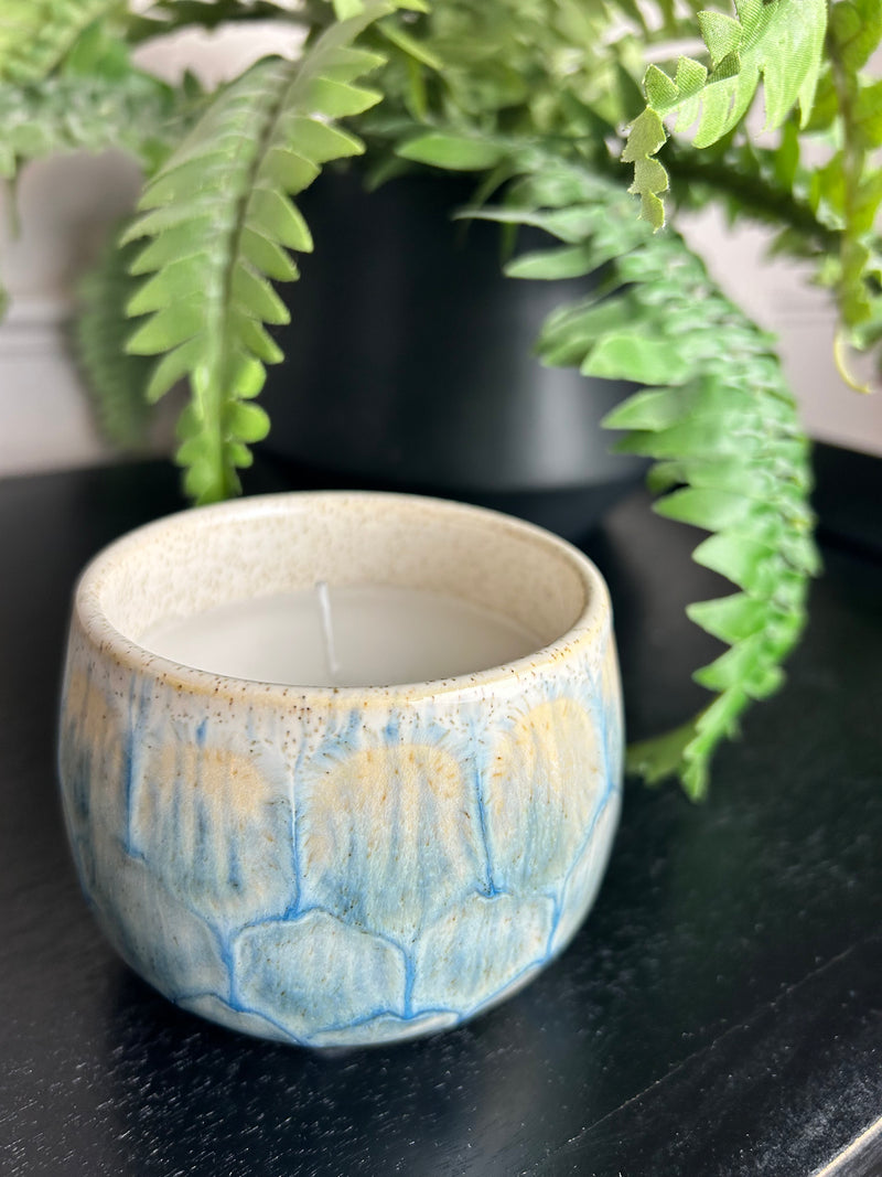 Reactive glaze green filled candle 10cm