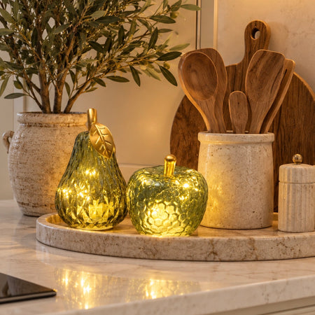 Apple and pear set green LED lit