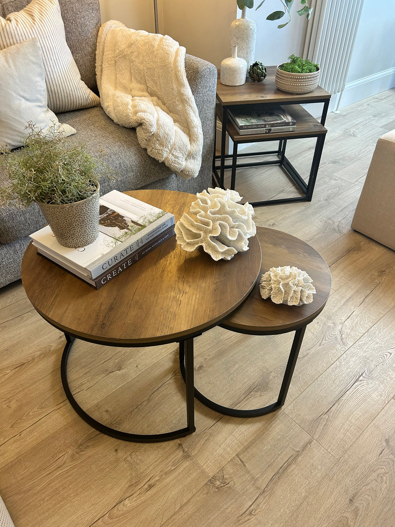 Wood & Metal Round Nest of Tables