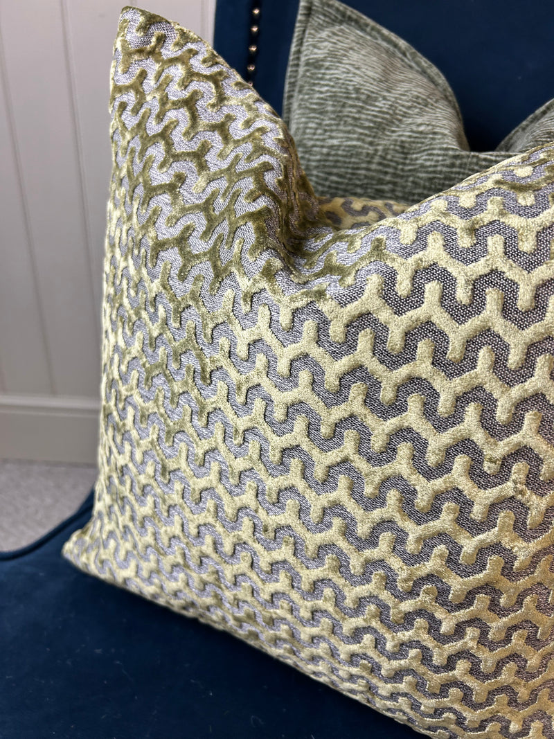 Oslo luxury Olive Green textured print luxury cushion 43cm