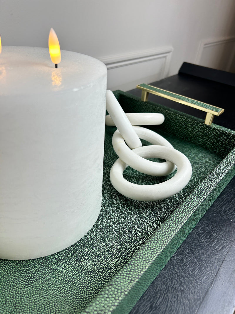 Green Faux Leather Litchi Tray With Handles